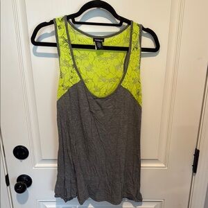 Torrid Gray and Neon Yellow Lace Tank Top